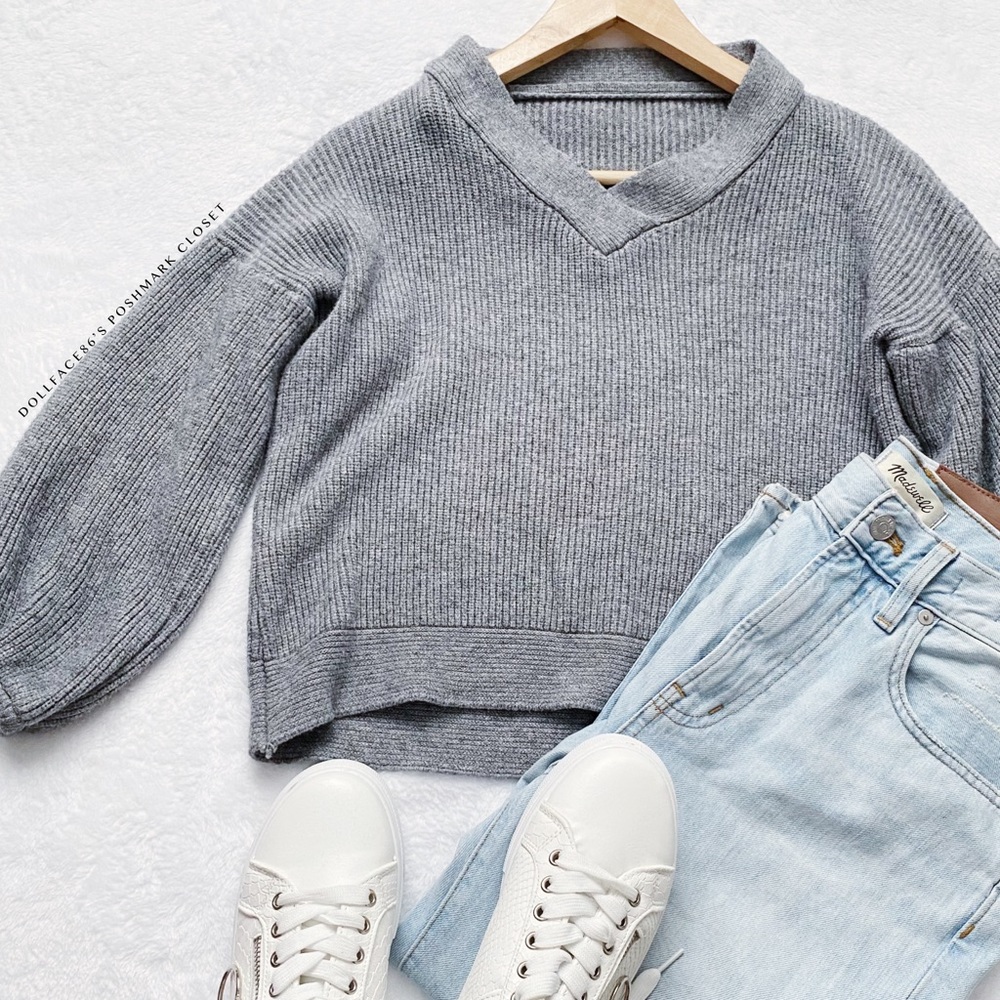 Grey Cropped Sweater with Quarter Inch spiffed Sleeves